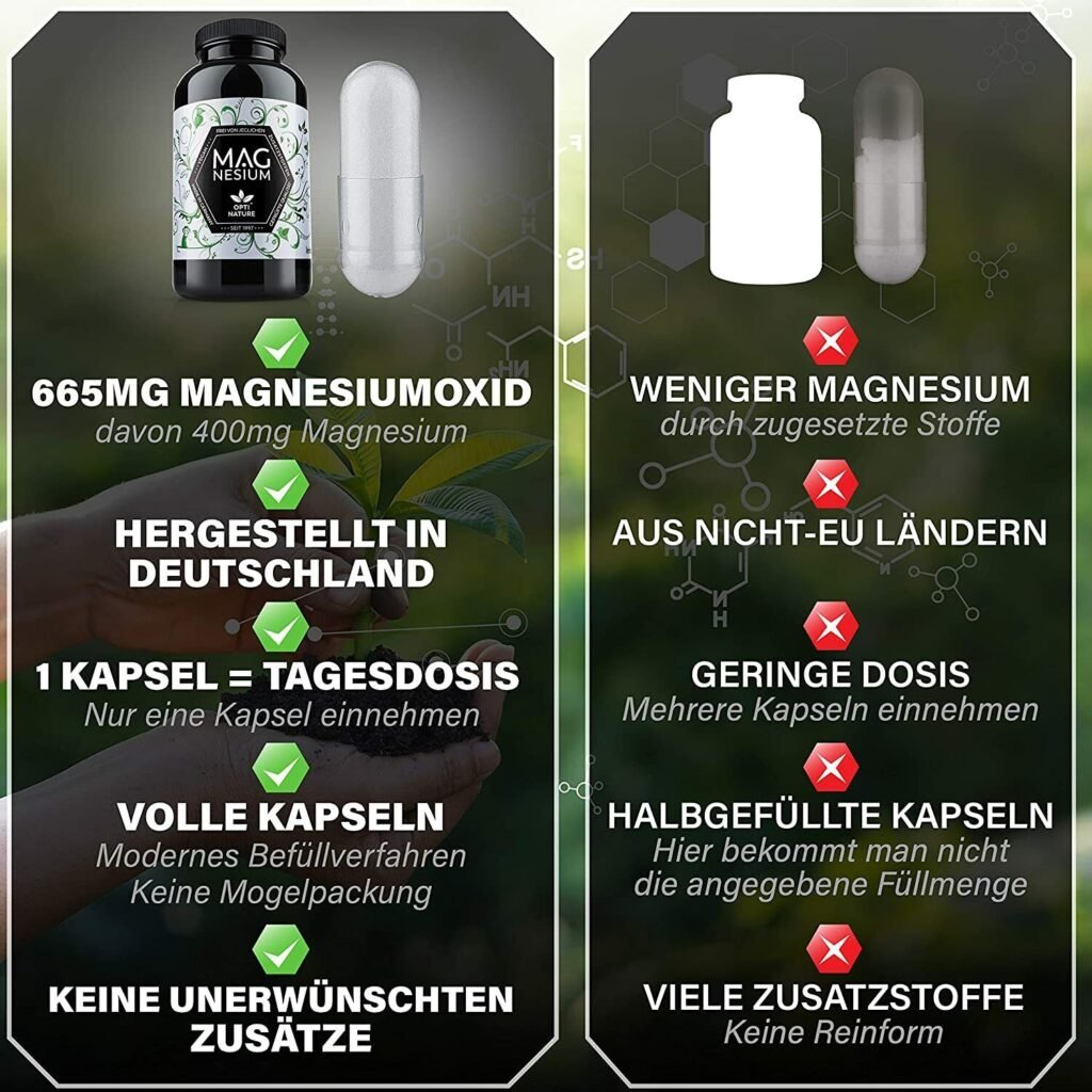 365 Magnesium Kapseln Hochdosiert | Made in Germany I hoch Bioverfügbar I VEGAN
