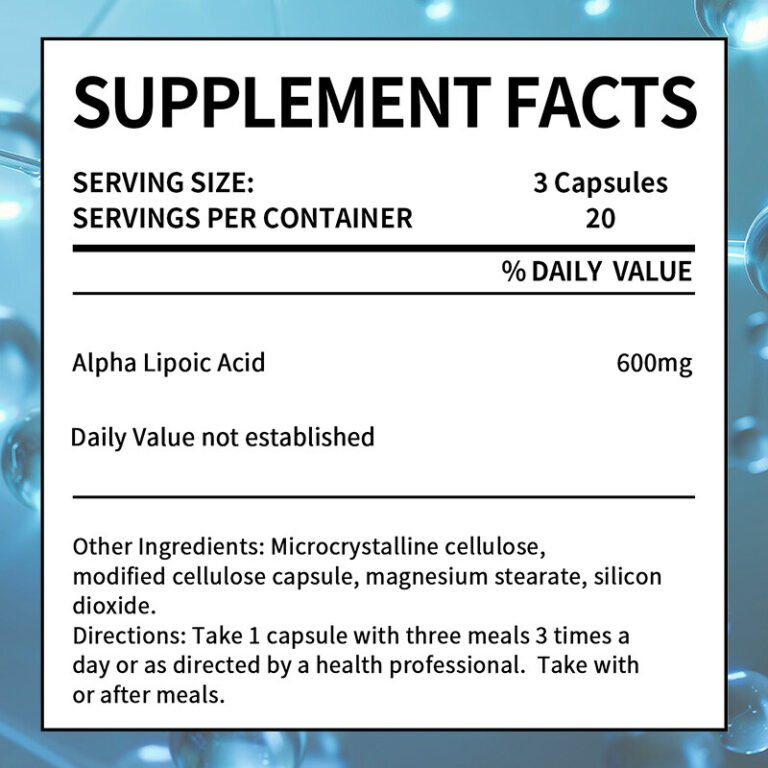Alpha-Liponsäure – 600 mg pro Portion – 60 Kapseln
