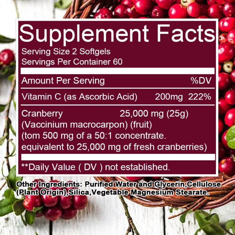 Cranberry 25000mg Fruit Extract with Vitamin C Softgels EXP:July 2026-