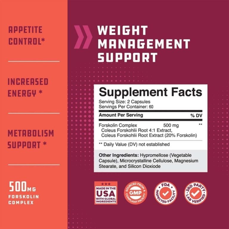 Forskolin 500mg - Fettverbrennung, Gewichtsverlust, Hunger Suppressant, Slim