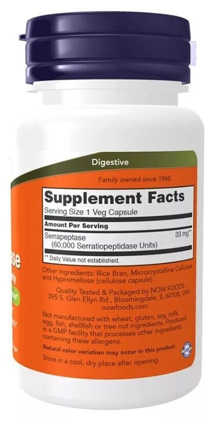 Now Foods Serrapeptase (60,000 SPU) - 60 Vege Kapseln Unflavoured